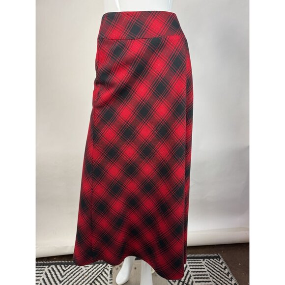 Vintage Covington Red & Black Plaid Midi Skirt Size 10 Polyester Blend Made In I - Picture 16 of 16